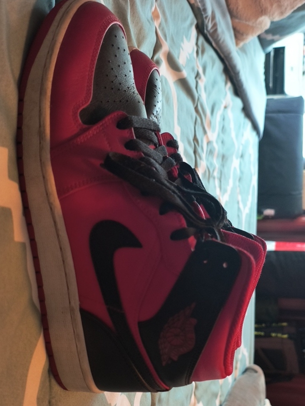 Nike Kids Red and Black High-Top Sneakers with Black Swoosh